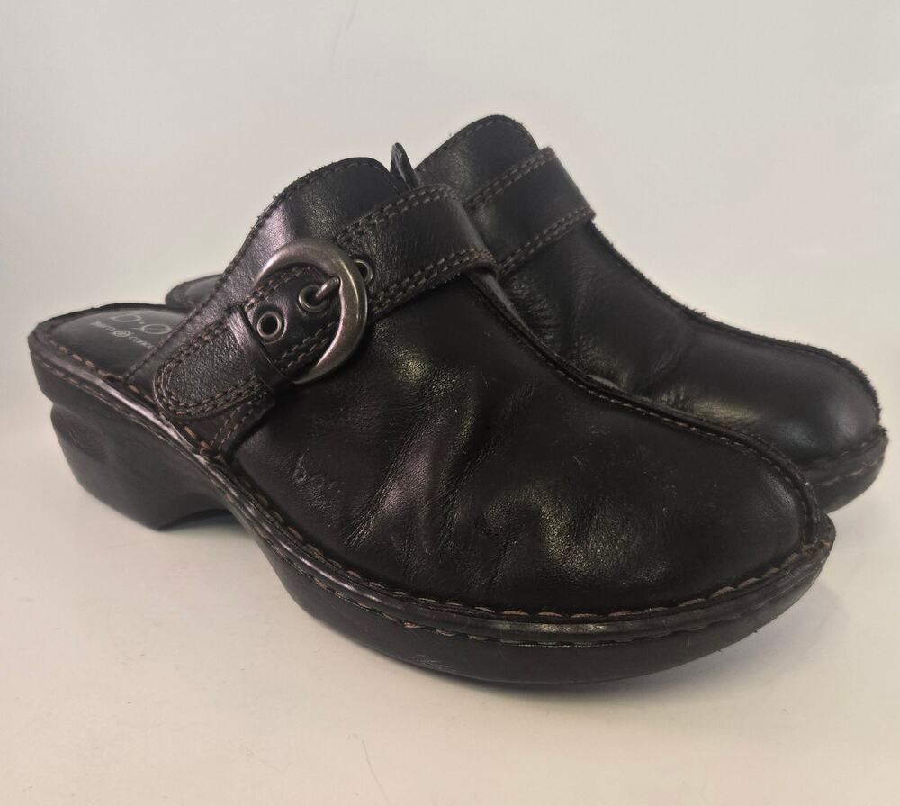 BOC Born Concept Leather Clogs Mules Womens 9 Black Slip On Comfort Shoes 40.5